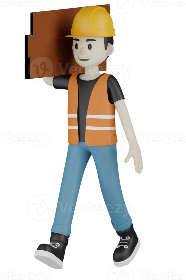 3d Isolated Field workers with orange vests and yellow helmets png