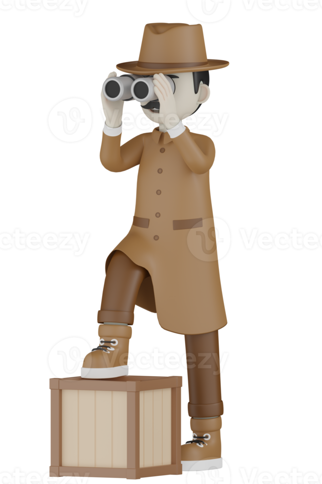 3d Isolated Detective with chocolate robes png
