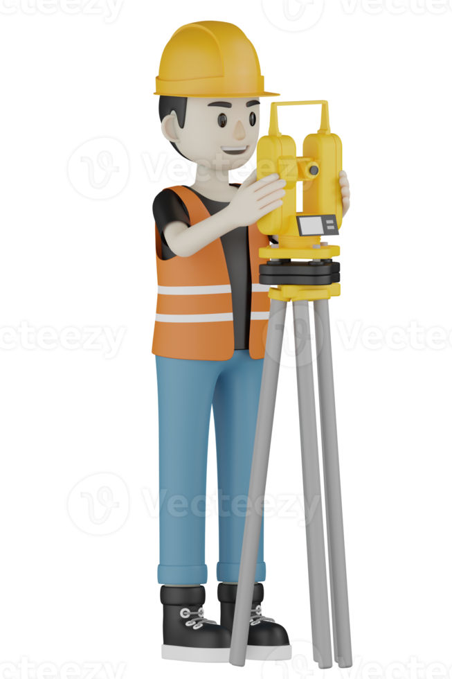 Travailleurs de terrain isolés 3d avec gilets orange et casques jaunes png