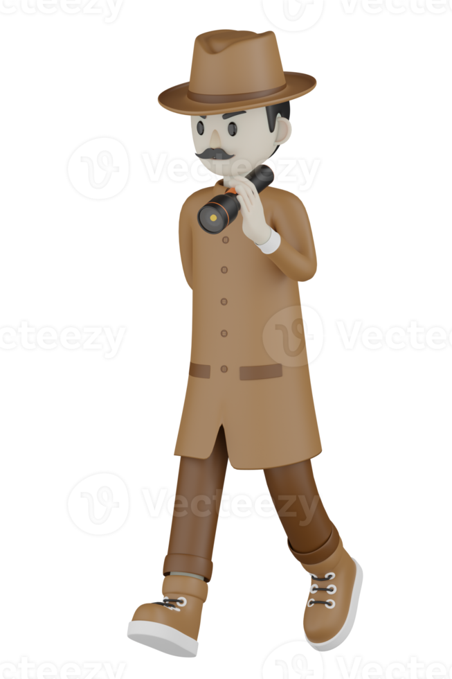 3d Isolated Detective with chocolate robes png