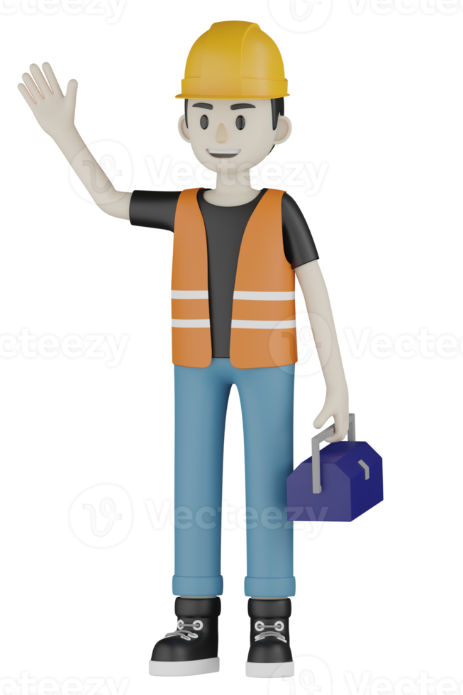 3d Isolated Field workers with orange vests and yellow helmets png