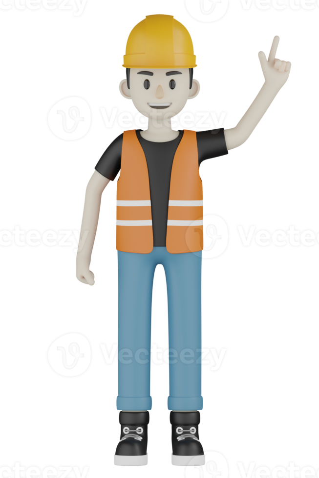 Travailleurs de terrain isolés 3d avec gilets orange et casques jaunes png