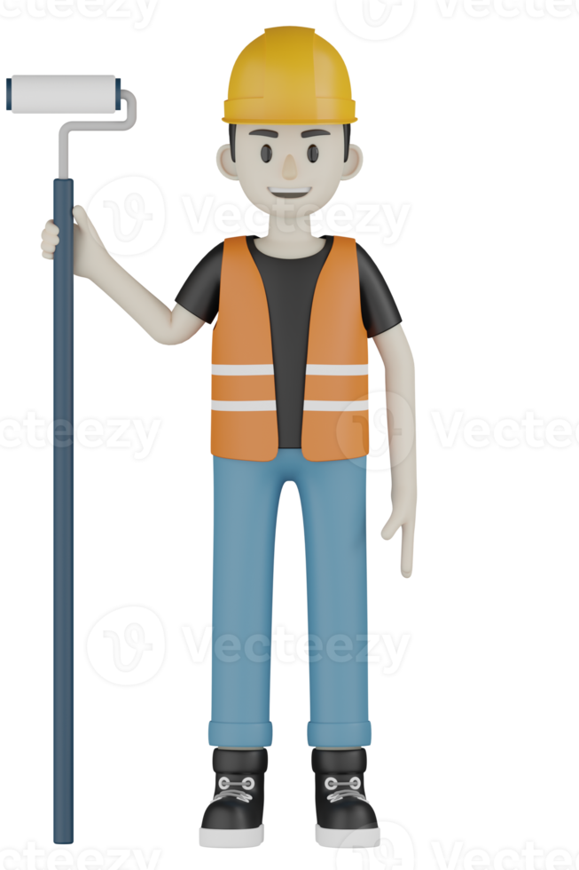 3d isolierte Außendienstmitarbeiter mit orangefarbenen Westen und gelben Helmen png