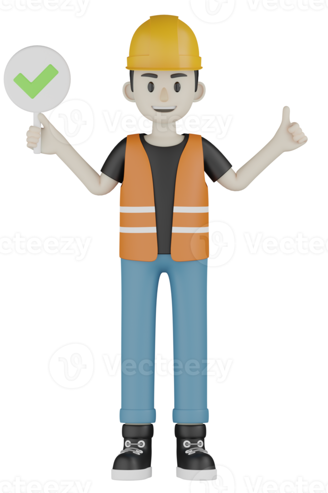 3D-geïsoleerde veldwerkers met oranje vesten en gele helmen png