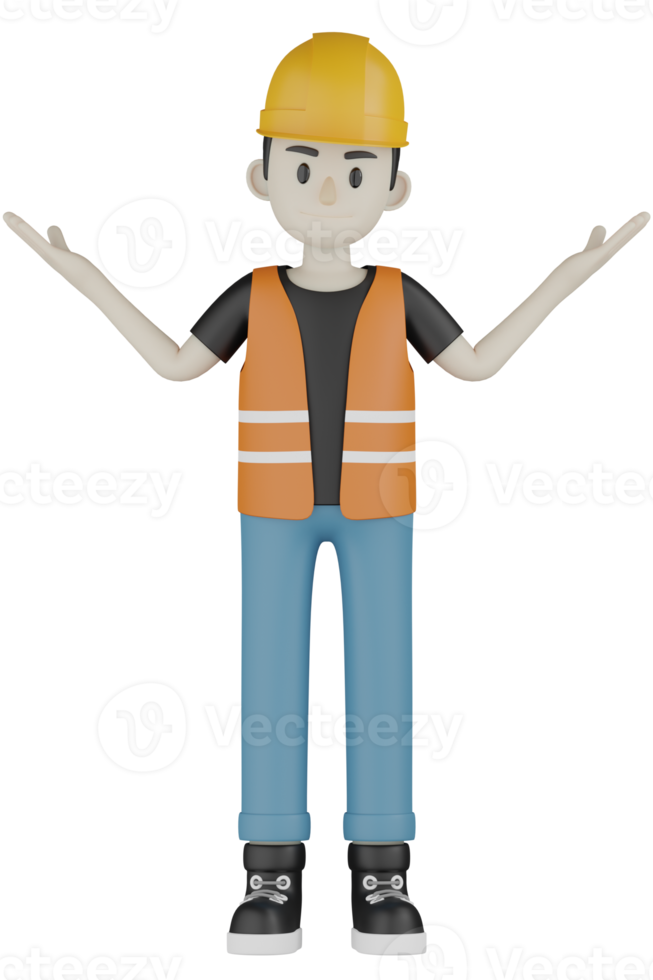 Travailleurs de terrain isolés 3d avec gilets orange et casques jaunes png