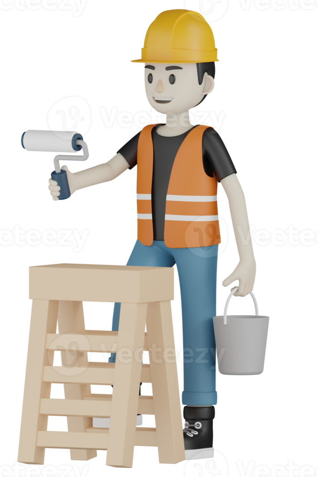 3d Isolated Field workers with orange vests and yellow helmets png