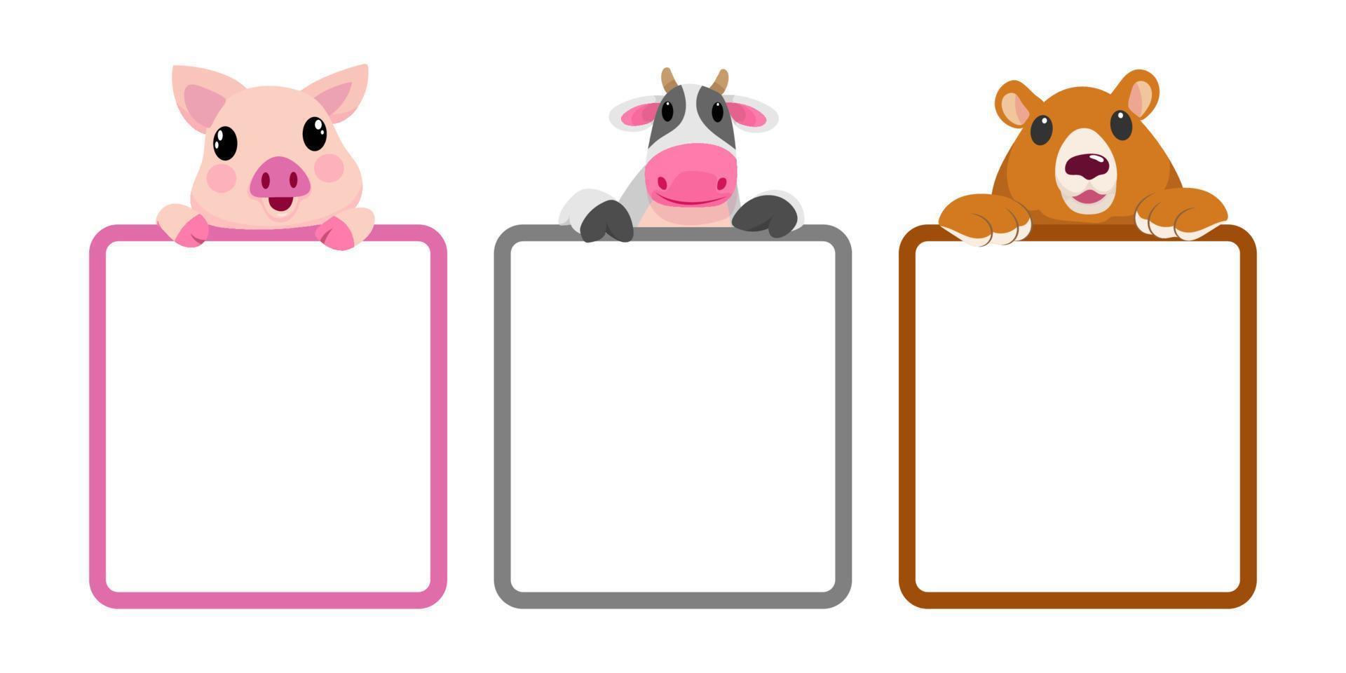 lindos animales en rancho, pancartas y pancartas en diseño de granjas para pancarta, diseño, informe anual, web, volante, folleto, anuncio. vector