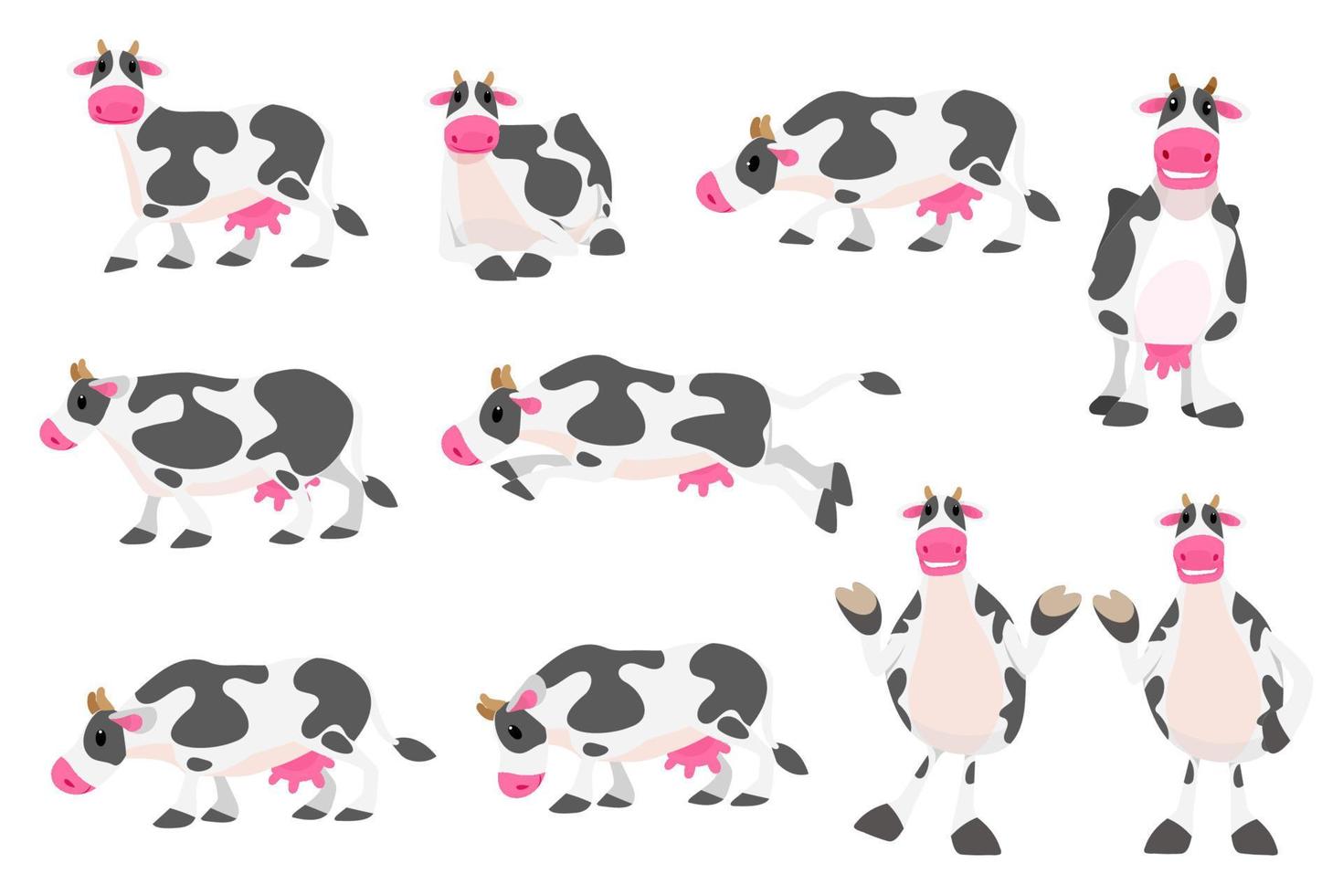 Milk cows on the ranch in a variety of actions and emotions. vector