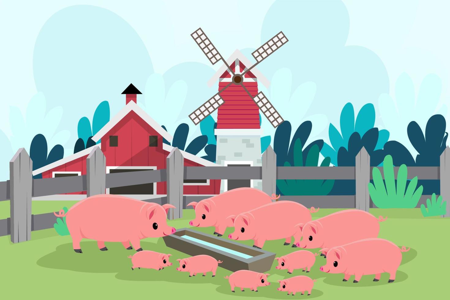 lindos animales en rancho, granja y agricultura. ilustraciones de la vida del pueblo y el diseño de objetos para banner, diseño, informe anual, web, volante, folleto, anuncio. vector