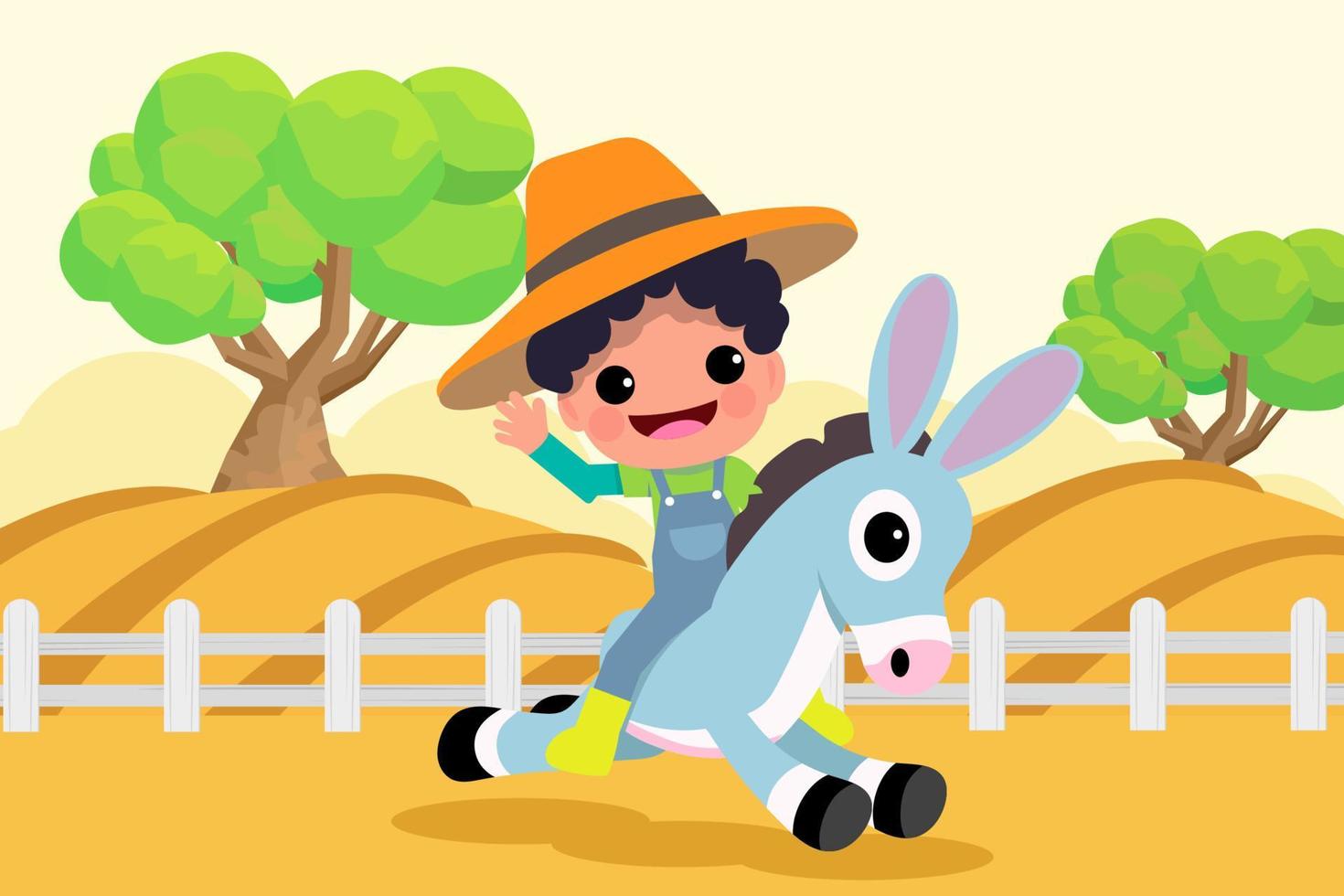 Cute animals in ranch, Farm and agriculture. illustrations of village life and objects Design for banner, layout, annual report, web, flyer, brochure, ad. vector