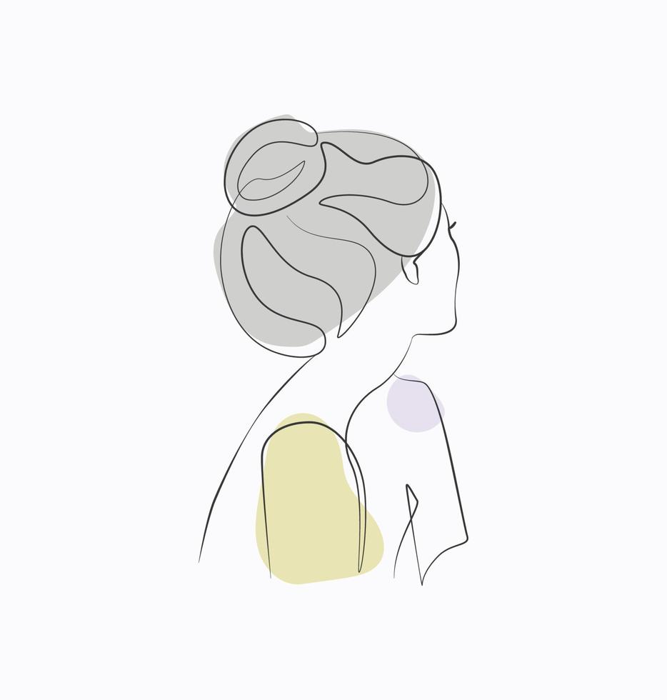 Abstract beauty woman back side face hairstyle one line art drawing