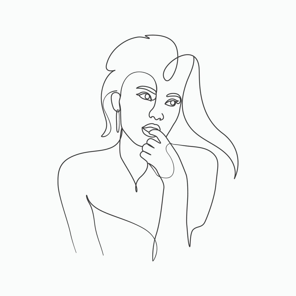 belleza encantadora dama tocó sus labios elegante línea arte estilo ilustración vector