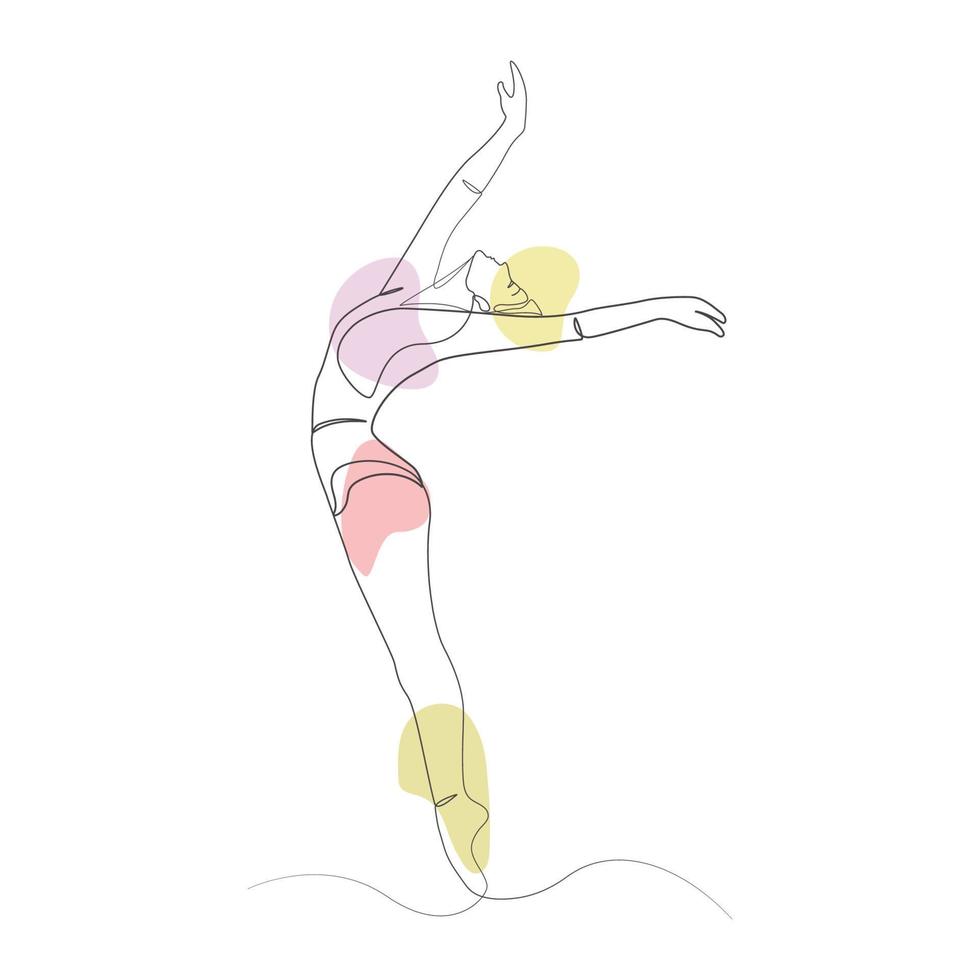 bailarina de ballet abstracta en estudio mujer pose de baile elegante dibujo de arte de una línea vector