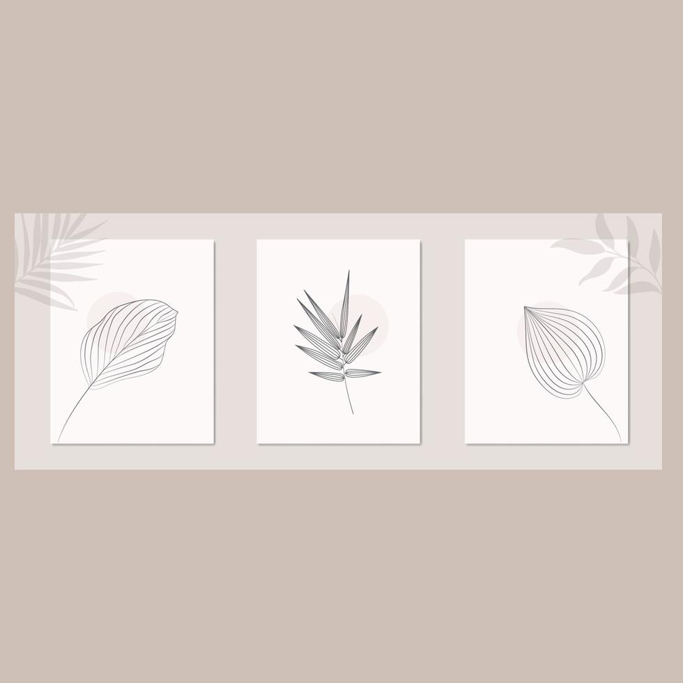 Abstract leaves line art drawing natural poster wall art canvas illustration vector