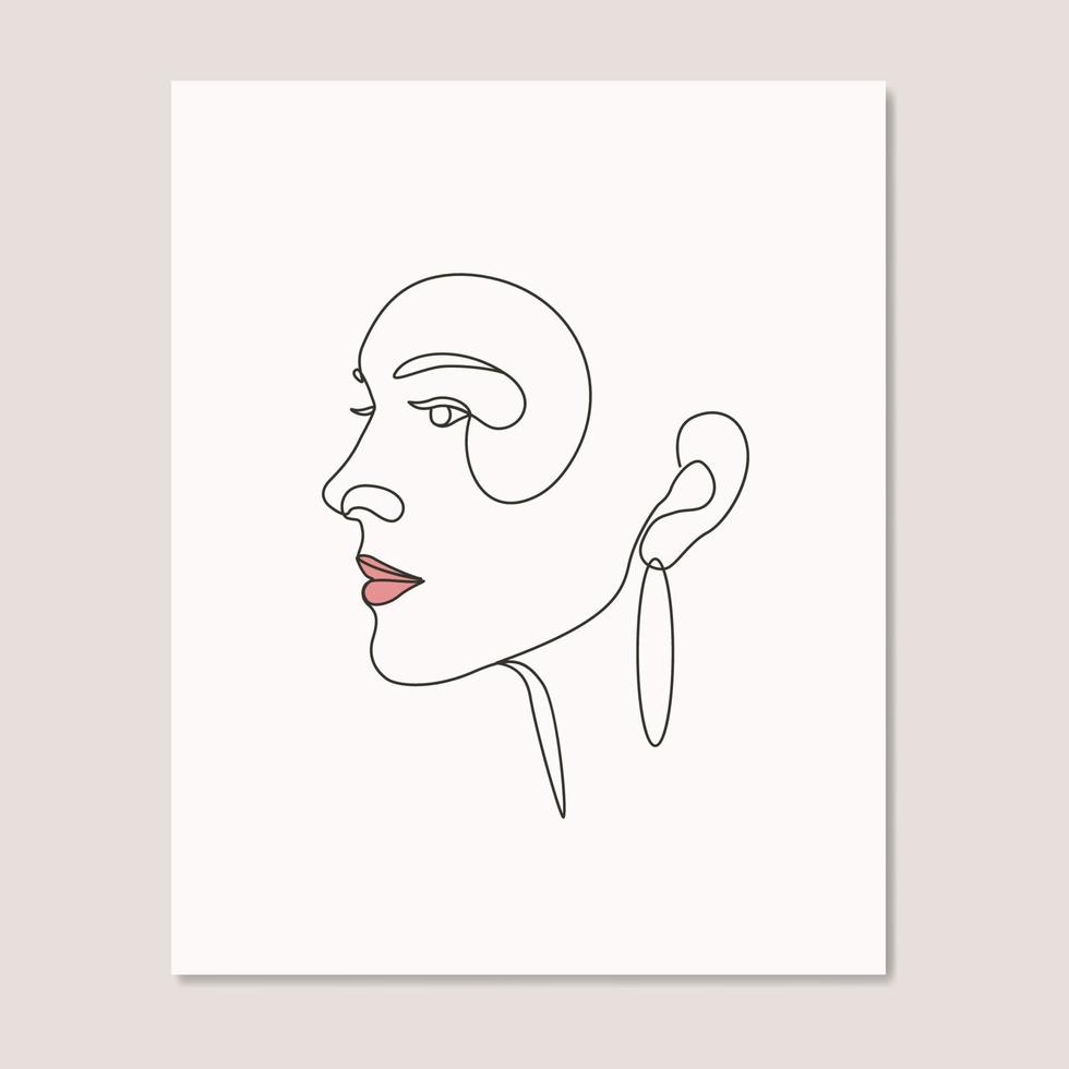 mujer belleza cara chicas cara abstracta una línea arte dibujo cartel diseño vector