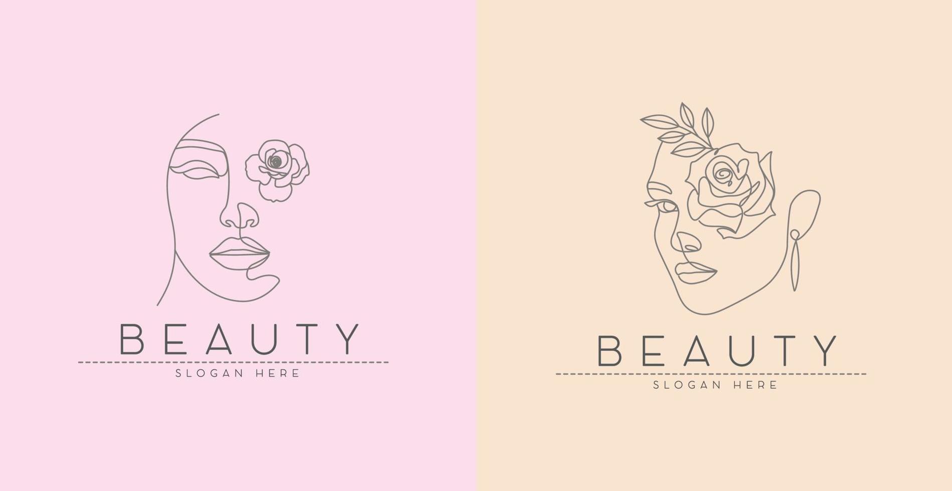 Beauty Fashion Feminine Woman Face Line Drawing Logo Design Set Drawing vector
