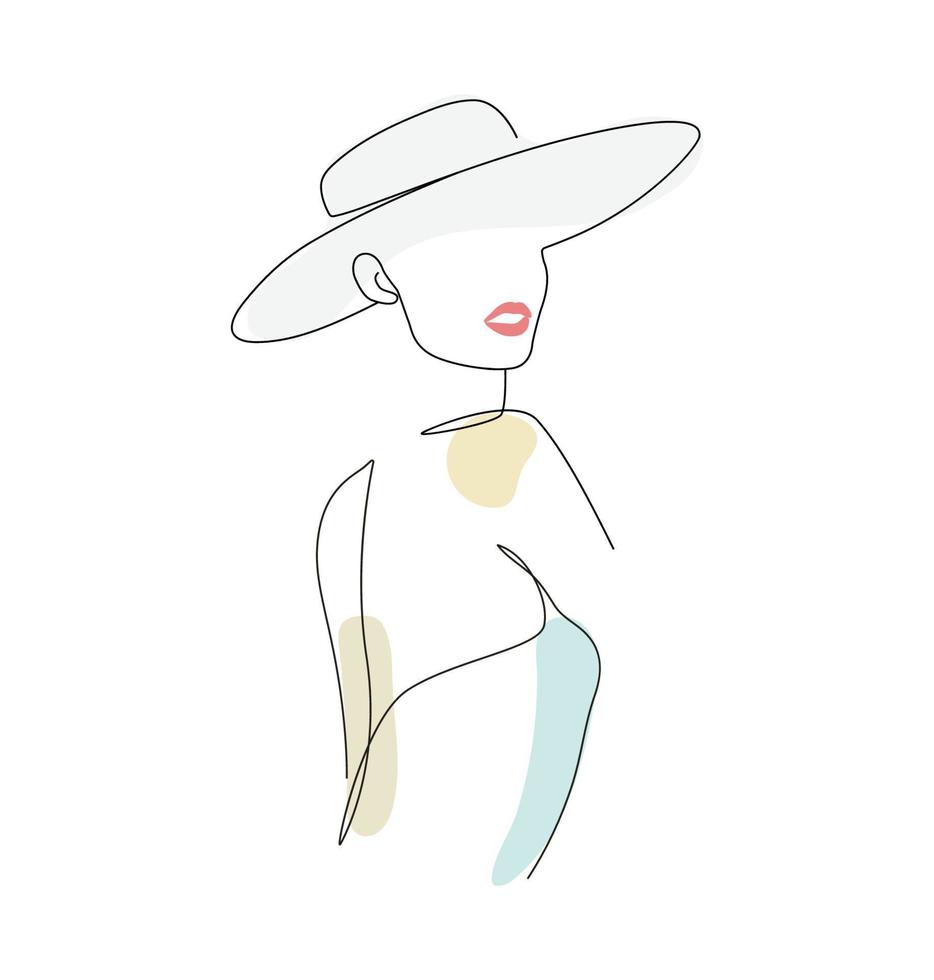 figura de cuerpo de mujer abstracta con diseño de dibujo de arte de línea de sombrero vector