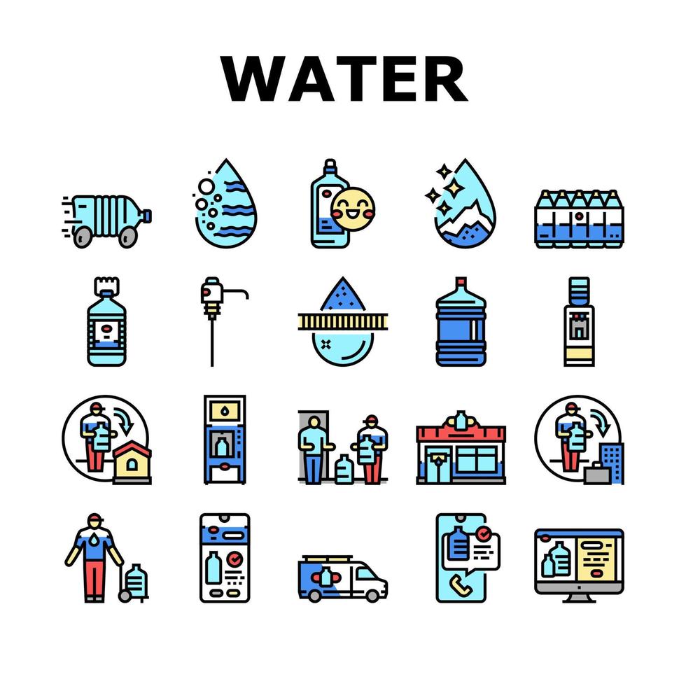 Water Delivery Service Business Icons Set Vector