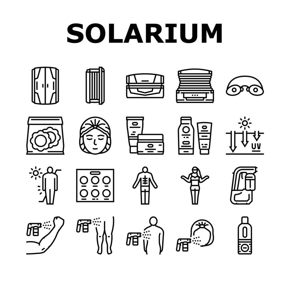 iconos de servicio de bronceado de salón solarium set vector