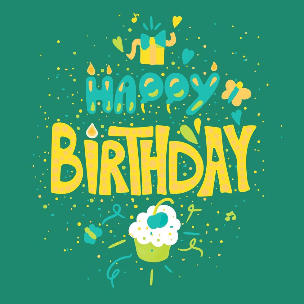 Happy Birthday hand drawn color lettering vector