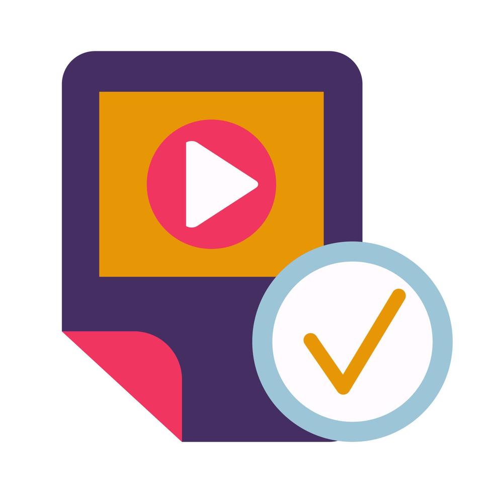 Video app with tick mark glyph icon vector