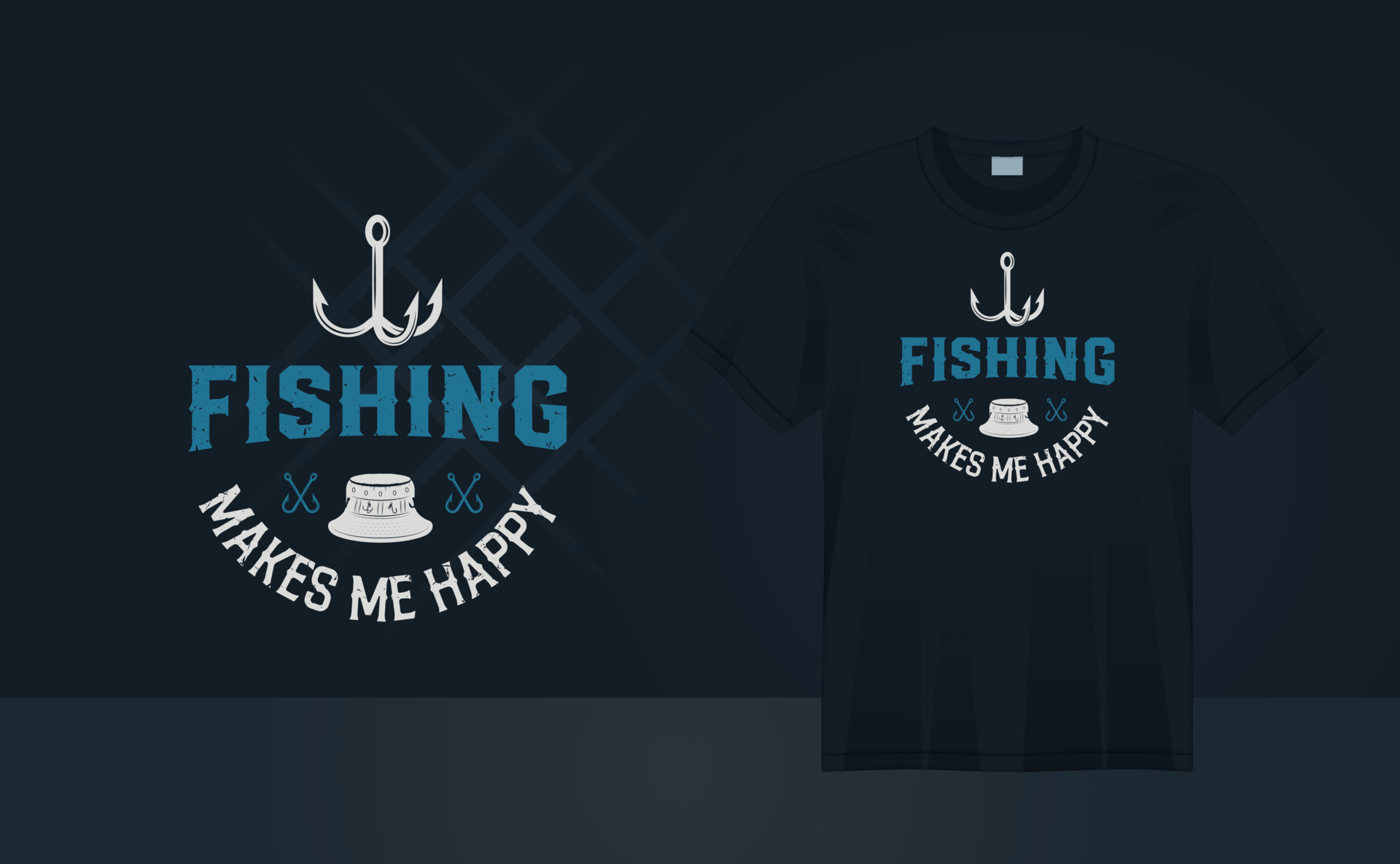 Fishing Makes Me Happy - vintage grunge fishing t-shirt design for