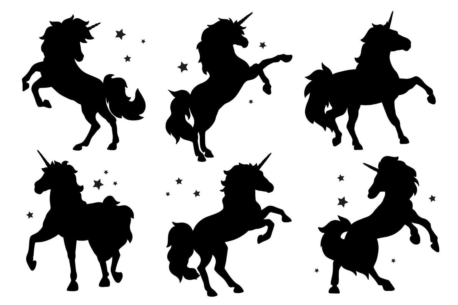 Flat design collection of unicorn silhouette. Magic creature contour set vector