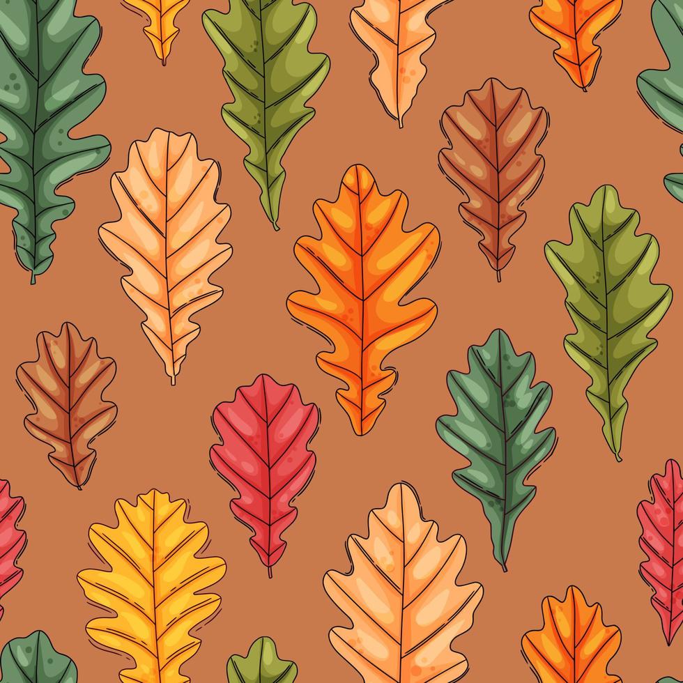 Autumn oak leaf seamless pattern. Coloured tree leaves print vector