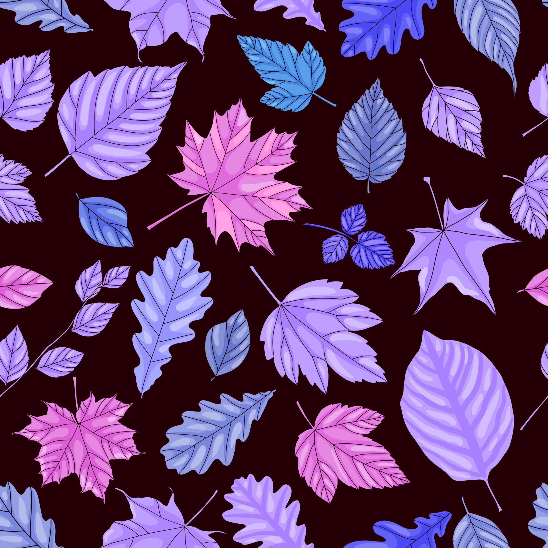 patrón sin fisuras de la hoja de otoño. hojas de árbol violeta, púrpura