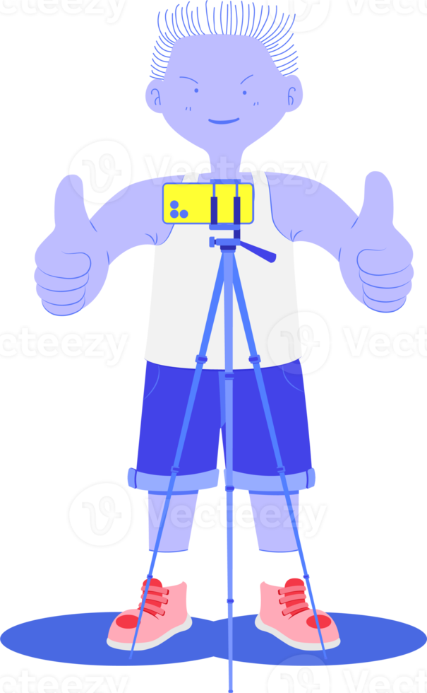 een witharige man draagt een vest en een korte jeansrode schoen met een goede pose-signaalhanden om klaar te zijn om een foto te maken en voor een smartphone op statief te staan. fotograaf stijl. png