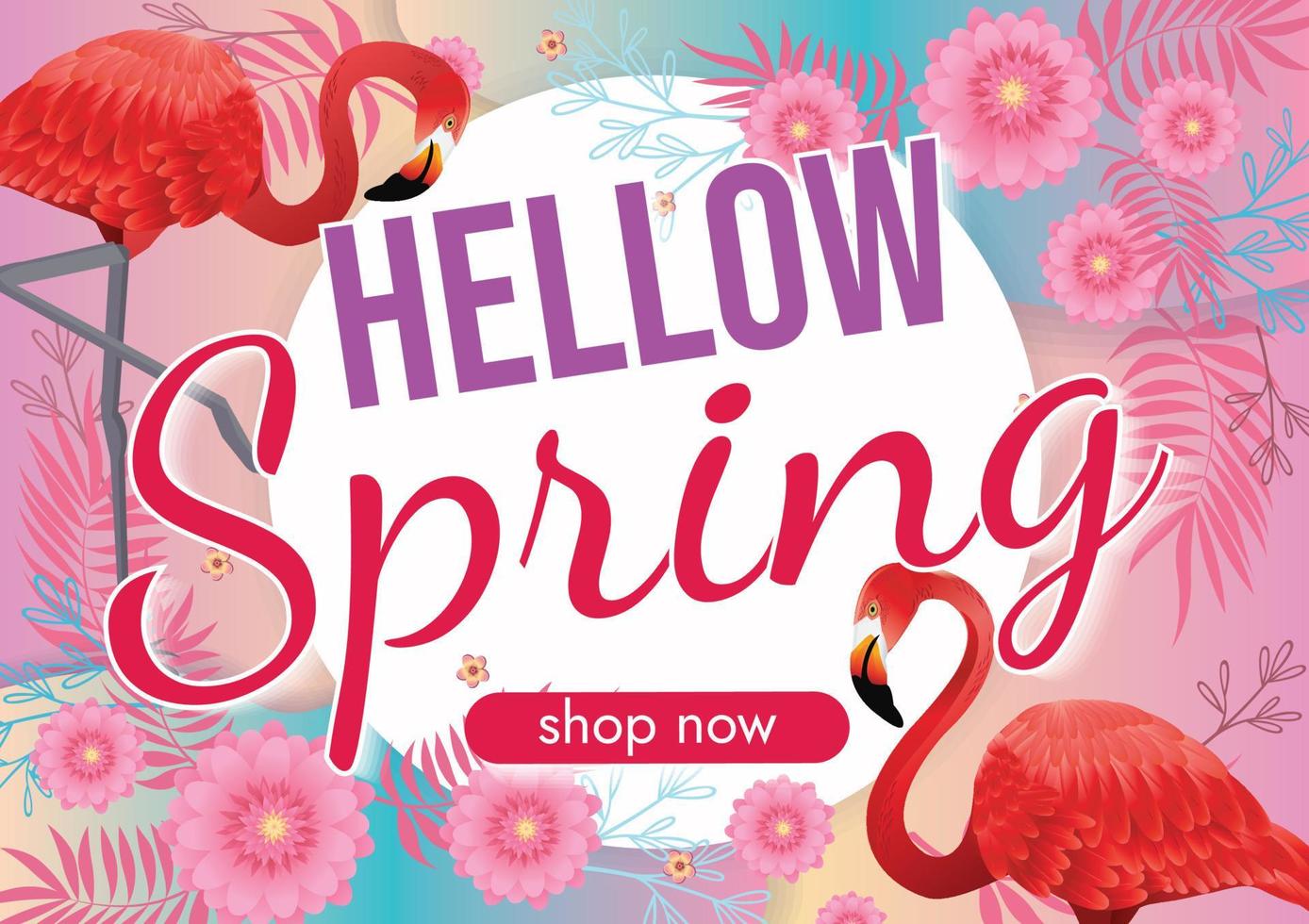 florals hello spring pink background vector