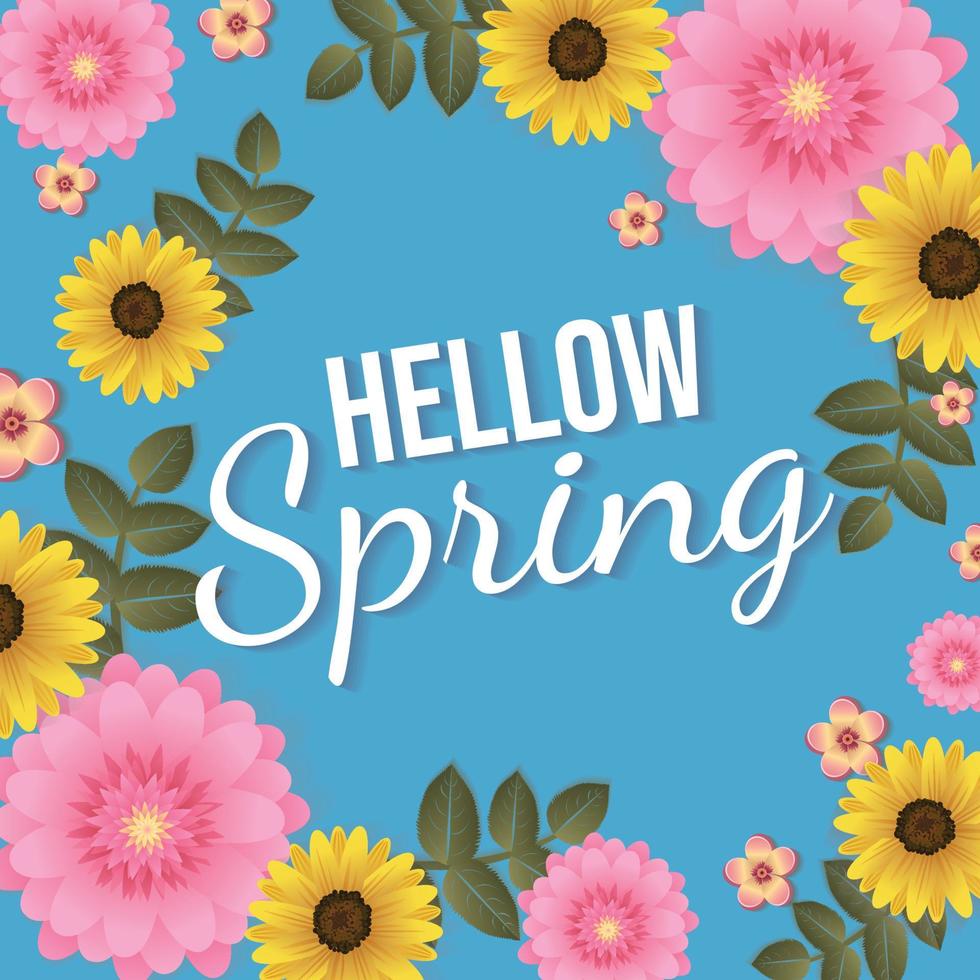 blue florals hello spring background vector