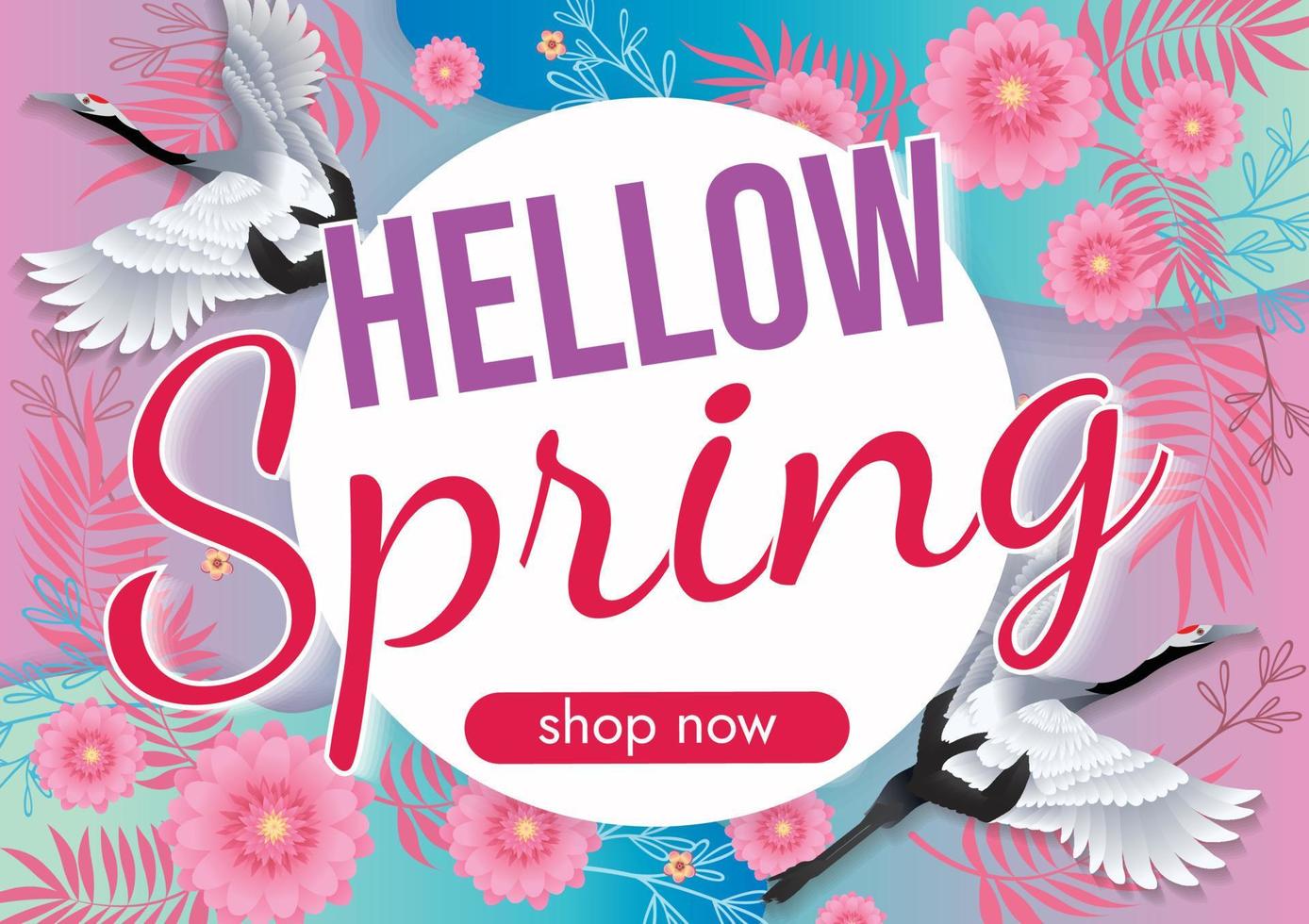 pink and blue florals hello spring background vector