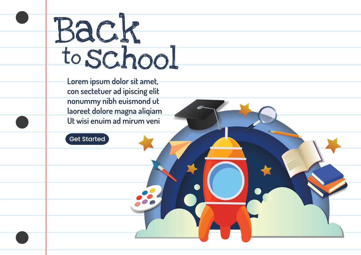 back to school for website banner on notebook background vector