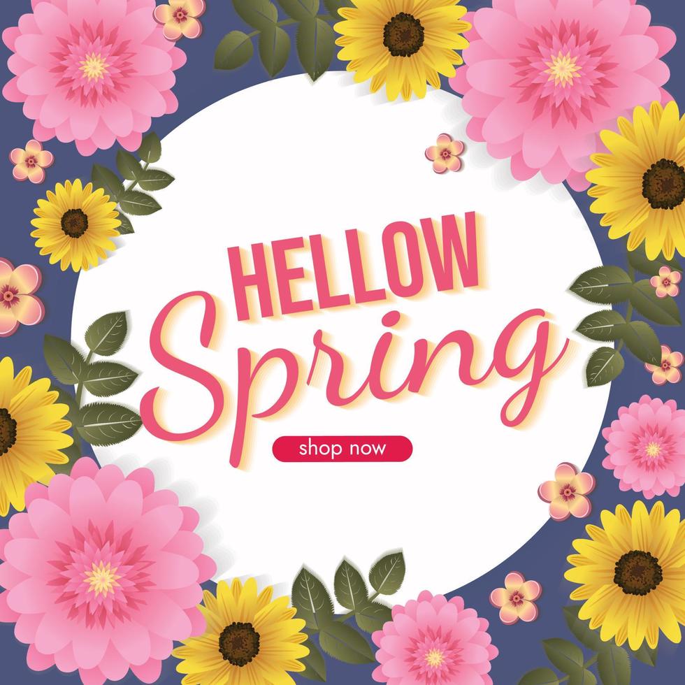 florals hello spring background for holidays mood vector