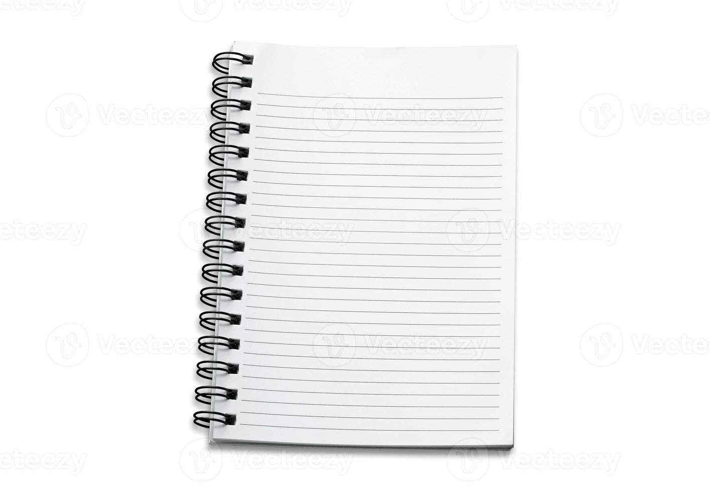 blank spiral notebook isolated on white background photo