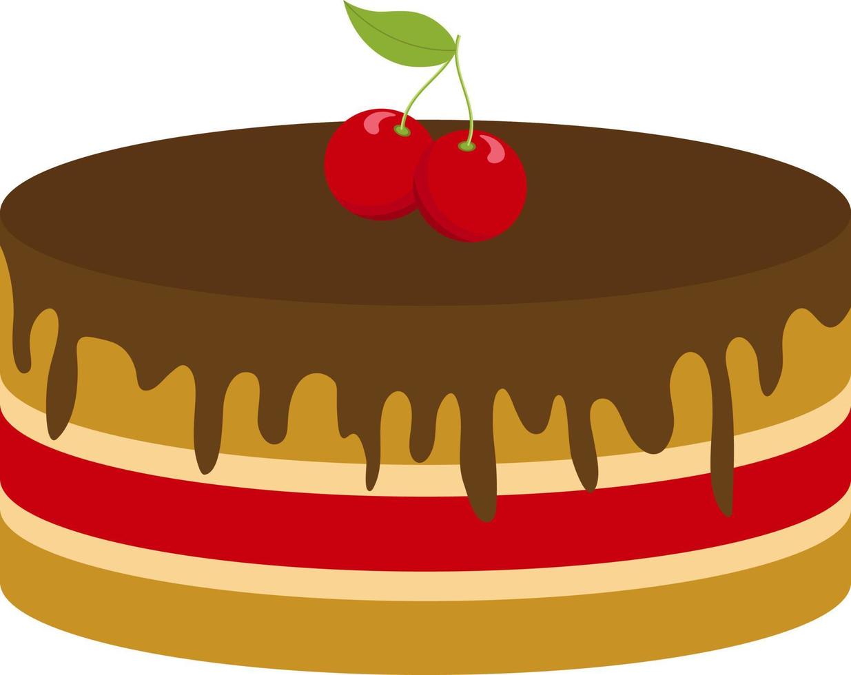 Cherry cake on a white background. Vector illustration.