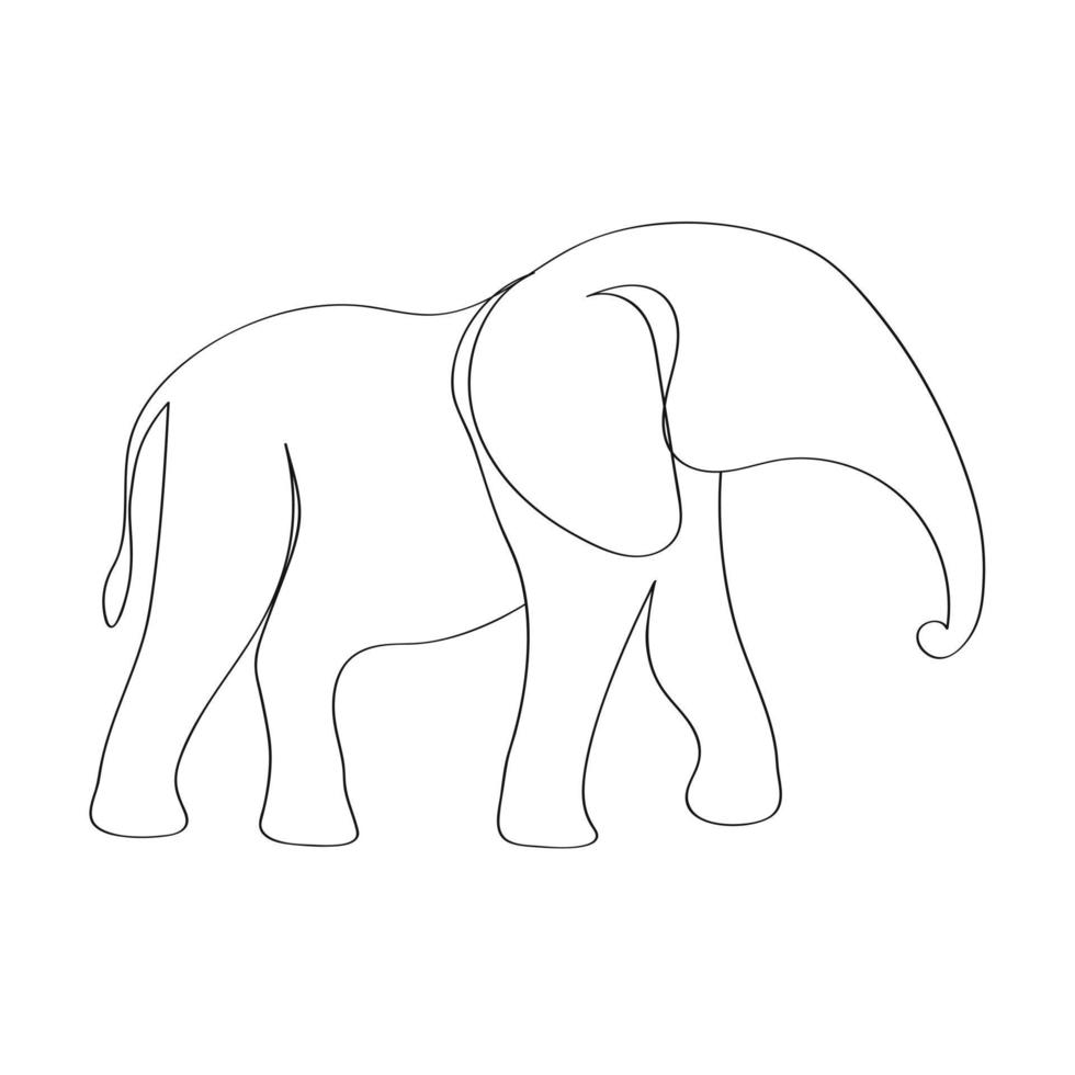 Elephant drawing in one line. Continuous hand drawing isolated on white background. Vector illustration.