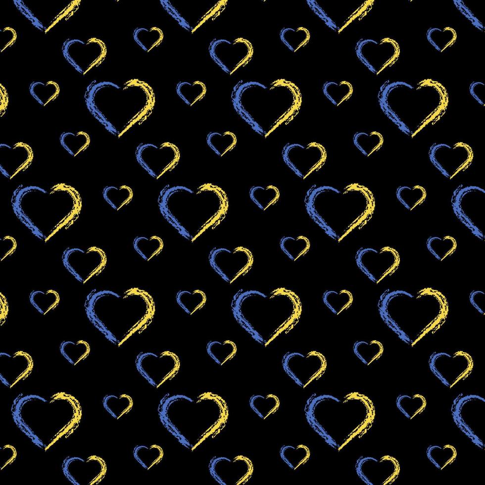 Seamless pattern with yellow-blue hearts on a black background.Vector illustration.Seamless pattern with yellow-blue hearts on a black background.Vector illustration. vector