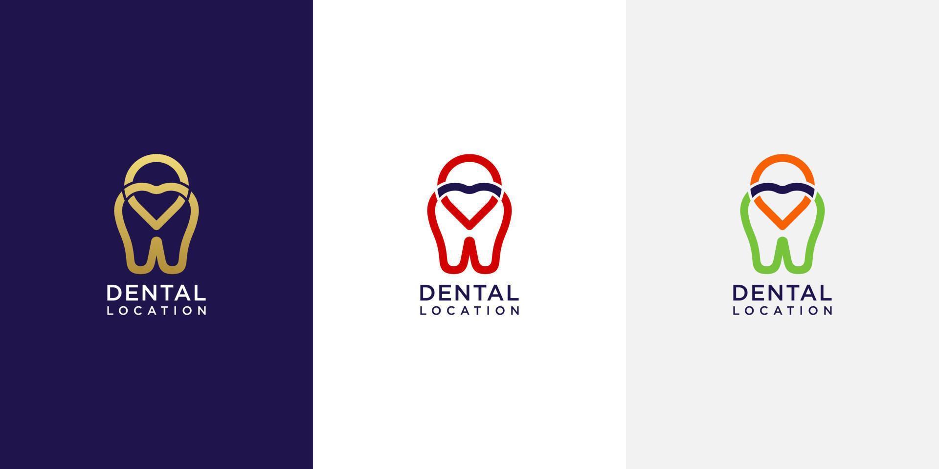 icono del logotipo de ubicación dental con estilo de arte de línea vector