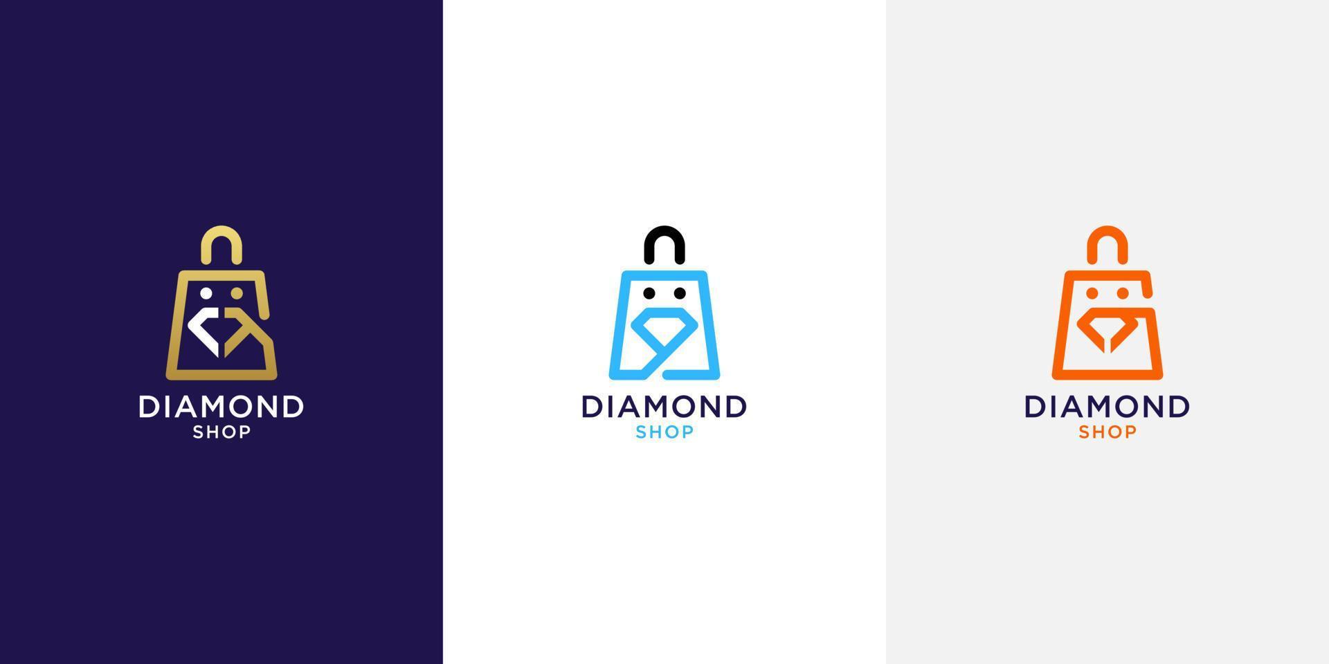 logotipo de diamante con diseño de bolsa de compras vector