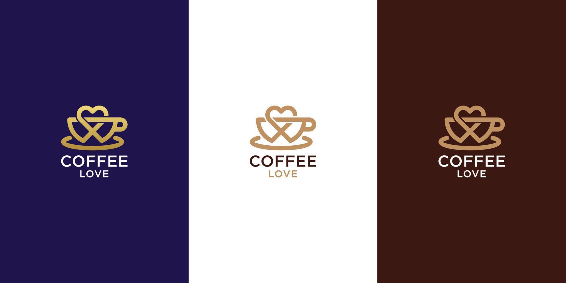 logotipo de amor de café con estilo de arte lineal vector