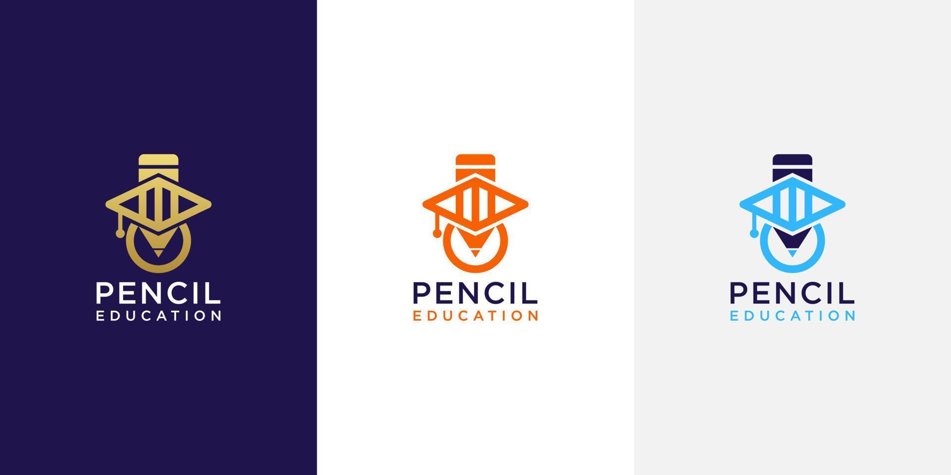 logotipo de lápiz educativo con estilo de arte lineal vector
