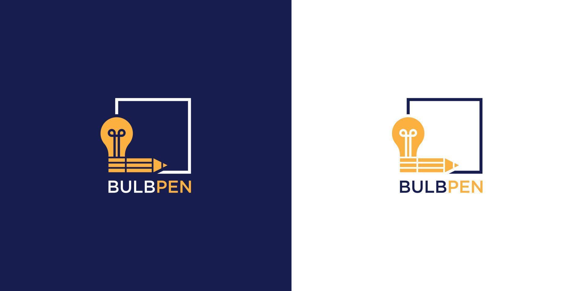 Light bulb pen logo with square design vector