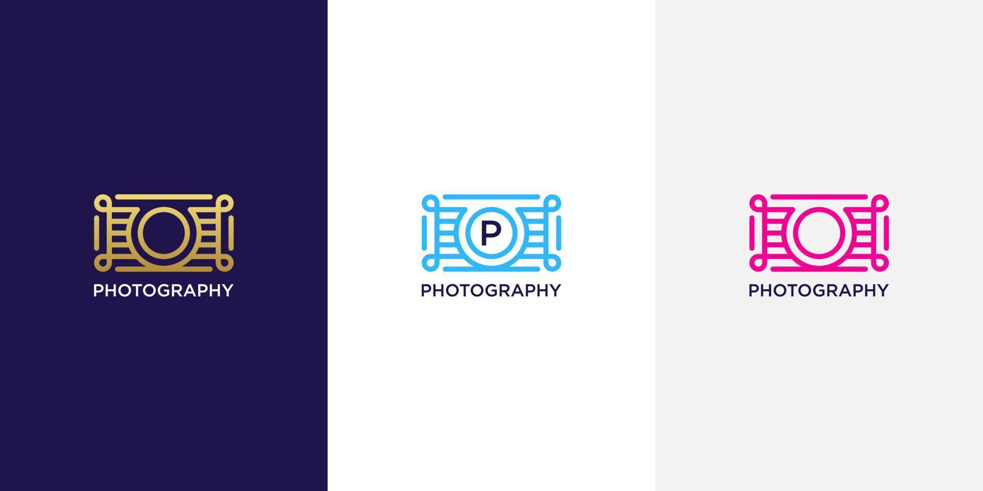 Photography logo with letter p and line art style vector