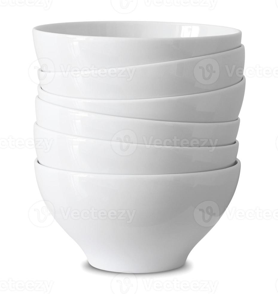 stack of  white bowl isolated on white with clipping path photo