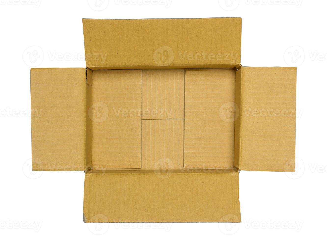 Top view of cardboard box isolated on white with clipping path photo