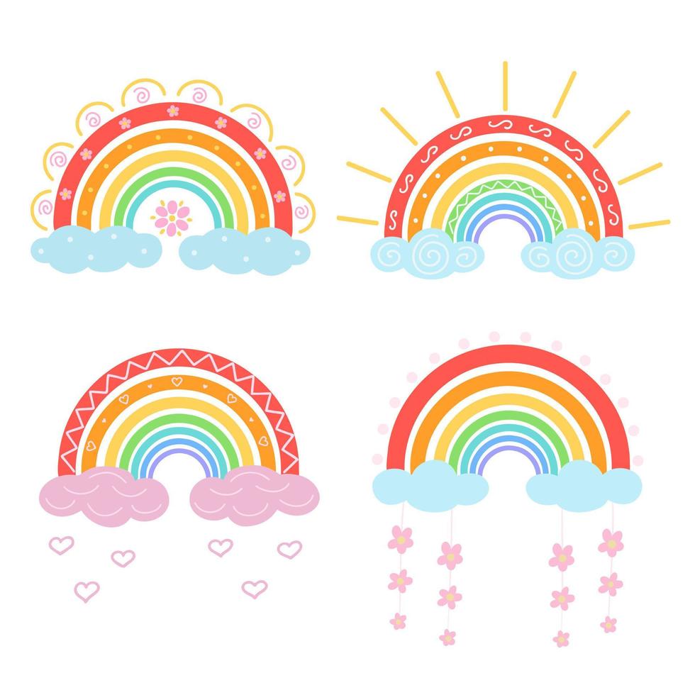 Funny rainbow set. Illustration for printing, backgrounds, covers, packaging, greeting cards, posters, stickers, textile and seasonal design. Isolated on white background. vector