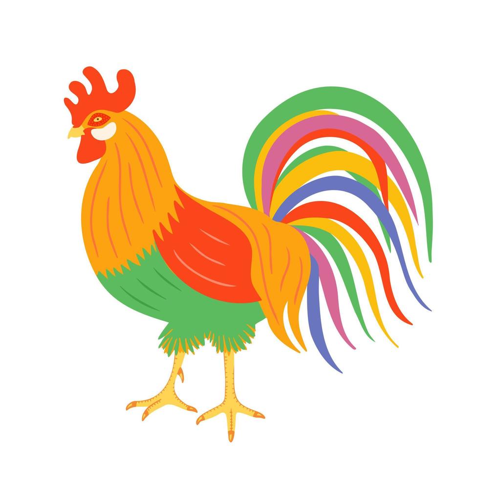 Colorful rooster. Illustration for printing, backgrounds, covers, packaging, greeting cards, posters, stickers, textile and seasonal design. Isolated on white background. vector