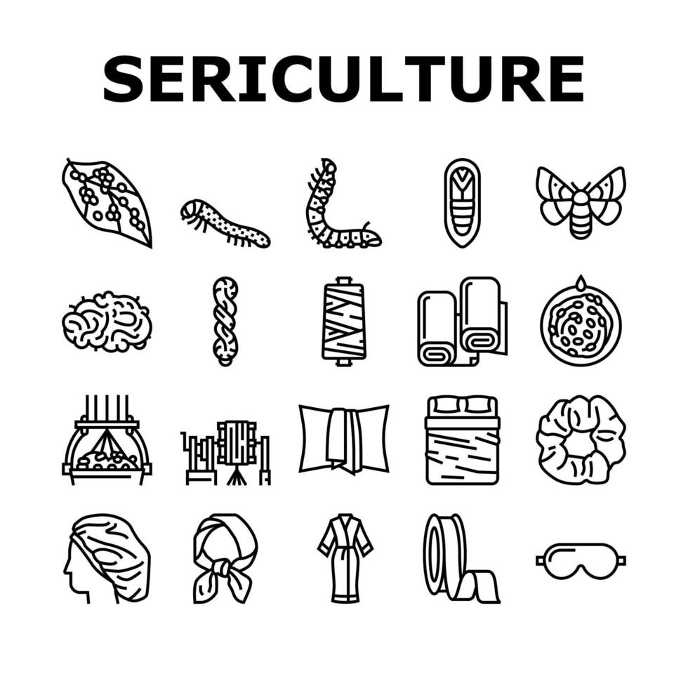 Sericulture Production Business Icons Set Vector